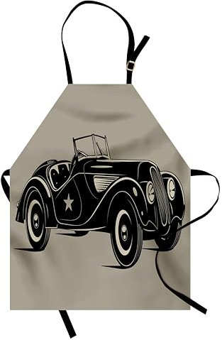 ABAKUHAUS Autos Kochschürze 2er-Pack, Klassische Italienisch Modell Auto 50Er Stern Zeichen Pop art Hobby Old Timer Bild, Höhenverstellbar Klare Farben ohne verblassen, Braun schwarz