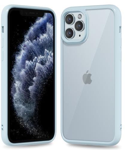 oakxco Thin Slim Clear case for iPhone 15 Pro, Transparent Hybrid Hard Shell Plastic & Soft Silicone Rubber Bumper, Non-Yellow Acrylic Protective Lightweight Cover for Women, Light Blue