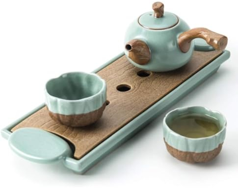 Tetera Marroqui Juego De Té De Cerámica, Tetera De Porcelana Vintage China Hecha A Mano Con 2 Tazas De Té Y Bandeja De Té Tetera Turca