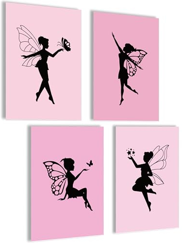mojoliving Bilder Kinderzimmer jungen Baby Zimmer Poster Set Wandbilder Kinderzimmer mädchen Babyzimmer Deko Bilder für Baby Zimmer Dekoration (Elfe Fee Kontur)