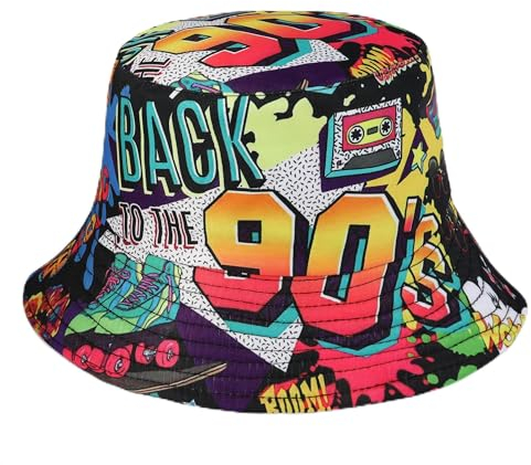 Manfnee Mode Retro 80er 90er Eimer Hut Fischerhut Unisex Reversibel Anglerhut Doppelseitig Sonnenhut