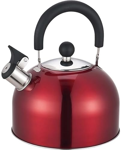 Prima Stainless Steel Whistling Kettle Kitchenware 2.5 Litre | Choose Your Favorite Colour from: (Red)