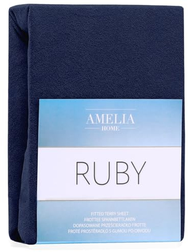 AmeliaHome Spannbettlaken 200x220-220x240 cm Frottee Baumwolle Spannbetttuch, dunkelblau