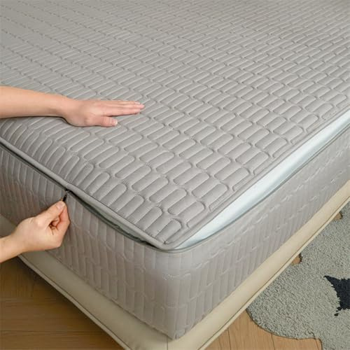 Matratzenschoner mit Reißverschluss 90x190/200 Anpassbare Matratzenüberzug Encasing Matratzenschutz Weiche Fünf Seiten Gesteppt überzug Topper für Matratzen Waschbarer Spannbettlaken (180x200+20cm,Gra