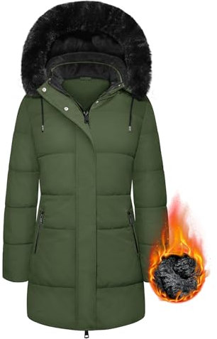 Tuopuda Winterparka Damen Lang Warm Winter Daunenjacke Wasserdicht Steppjacke Skijacke Teddyjacke Winddichter Daunenmantel Pufferjacken Oberbekleidung Reißverschluss Geschenk für Frauen, Armeegrün, L