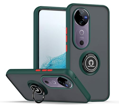 XINYEXIN Funda para Vivo V40 5G, Funda con Soporte de Anillo, TPU + PC Translúcido Anti- Arañazos Carcasa Protectora Antigolpes Case Cover - Verde Oscuro