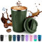 Volhoply 340ml 12oz Double Wall Insulated Vacuum Travel Coffee Mug with Flip Lid,Reusable Stainless Steel Leak Proof Coffee Cup,Cafe Thermal Tumbler Suitable for Hot&Cold Drinks(Army Green,1 Set)