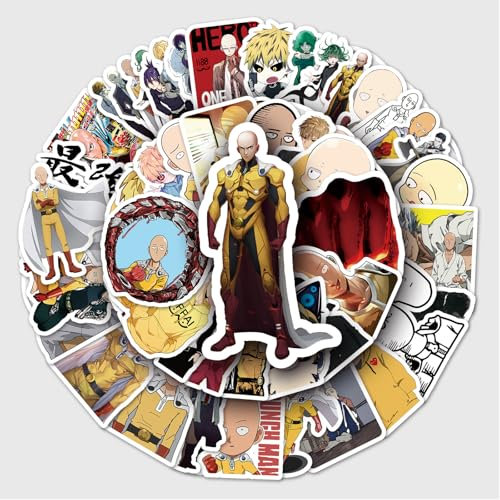 50 Stück One Punch Man Laptop Aufkleber, Wasserfeste PVC-Aufkleber für DIY-Dekoration, Graffiti-Stil Stickers für Autos Motorräder Laptops Fahrräder Skateboards Skier Snowboards Gepäck etc.