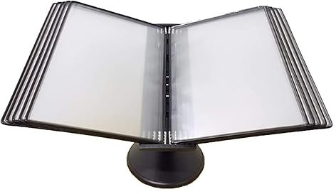Desktop-Referenz-Organizer – Katalog-Präsentationsständer, 10-Panel-Schreibtisch-Display-Einheit, Desktop-Referenzsystem, robuste PVC- und Metall-Schreibtisch-Display-Einheit, verstellbarer Winkel, A4