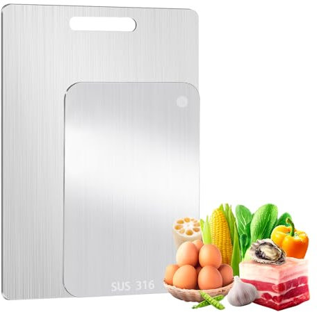 Schneidebrett Edelstahl,2 Stück Schneidebrett Metall,Doppelseitiges Schneidebrett,Küchenbrett Cutting-Board,Schneidebrett für Fleisch