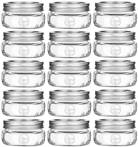 Mason Jars 8 oz - 16 Pack 8 oz Glass Mason Jar Wide Mouth with Airtight Lids and Bands, Half Pint Small Canning Mason Jars for Pickling, Meal Prep, Jam, Honey, Spice, Overnight Oats, Wedding Favors