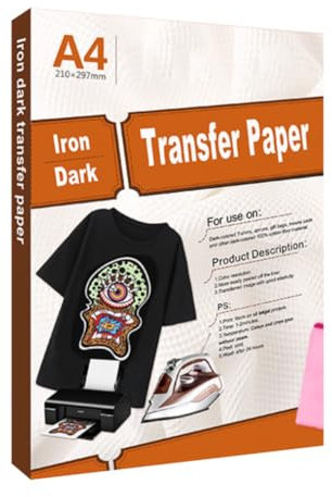 Uadme Transferpapier für Dunkles Textil, 10 Blatt A4 Inkjet T-Shirt Transferfolie, Transferpapier zum Aufbügeln, Einfache DIY-T-Shirts, Tragetaschen, Kissen, Schürzen