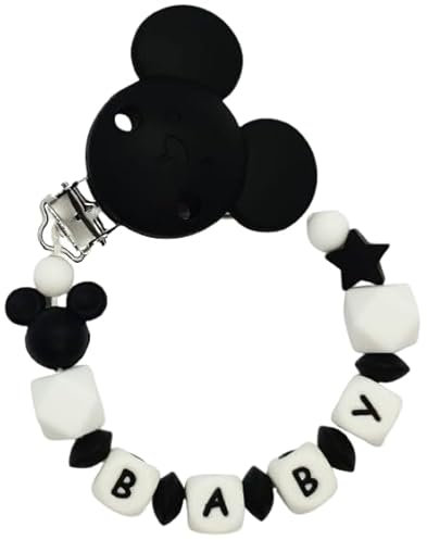 maus Silikon Schnullerkette mit Wunschname – Maus Motiv mit Stern – Personalisierter Schnullerhalter – BPA-frei & Handgemacht – Perfektes Babygeschenk zur Geburt oder Babyshower (Schwarz)