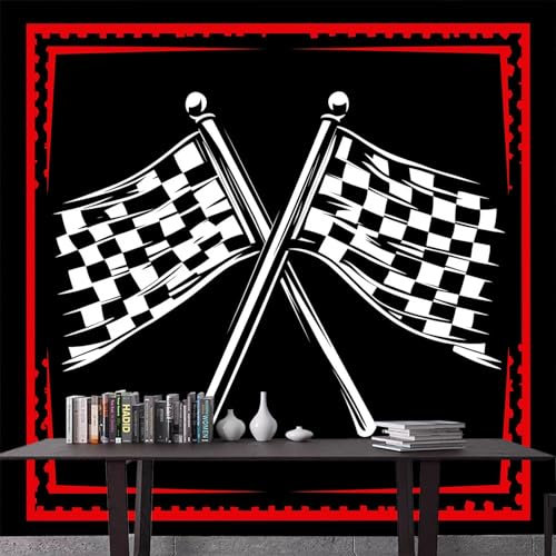 Papier Peint Panoramique Voitures de course drapeaux de course, 450 x 315 cm Papier Peint Intissé Photo Murale pour Salon Chambre d'enfants restaurant Appartement Décoration Murale