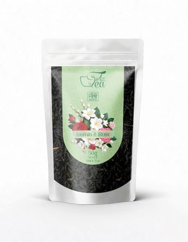 Ann'c Tea Jasmine and Rose Green and Black Tea - Loose Leaf Sri Lankan Tea, 50g - Ceylon Golden Pekoe with Natural Jasmine and Rose Notes - Easy to Brew Resealable Pouch