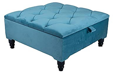 Chesterfield Ottomane mit Deckel, gepolstert, quadratisch, faltbar, mit Deckel, stilvolle Fußhocker, Bank für Wohnzimmer, Spielzeug und Schuhnizer, Aqua