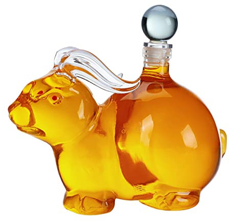 Rotwein-Wecker, Likör-Kaninchen-Whisky-Dekanter, Sternzeichen-Tier-Alkoholspender, Hasenform, Glas-Dekanter, Heimbar-Zubehör for alkoholische Getränke, Wein-Rum-Karaffe(1000ml/33.8oz)