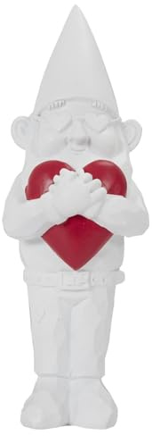 Nain de jardin décoratif avec cœur - 33 cm - Figurine décorative résistante aux intempéries pour l'intérieur et l'extérieur - Gnome adorable pour jardin, balcon et salon - Blanc