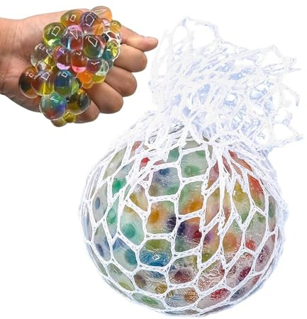 Eventerde Bälle aus Netzstoff, zum Drücken in Regenbogenfarben, Anti-Stress-Bälle aus buntem Netz, sensorisches Spielzeug – Kompressionsspielzeug für Sport, Handball, dehnbar, bunt für die Schule