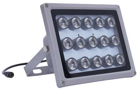 Lámpara infrarroja con 15 LED de iluminación infrarroja, CC 12 V, ángulo ajustable, luz roja, luz nocturna, impermeable, para casas, parques y carreteras, etc