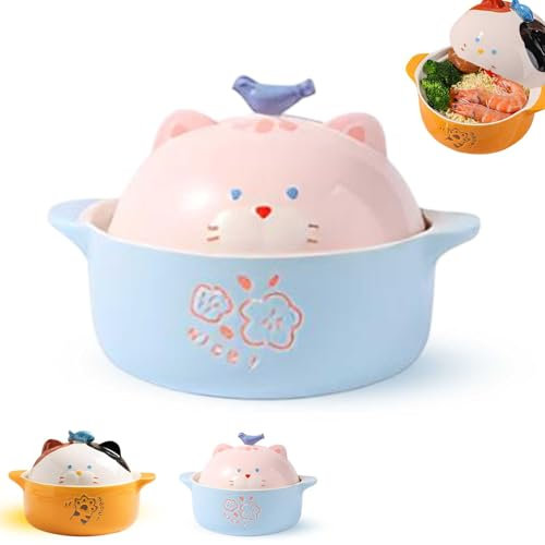 Cat Ramen Bowl with Handle and Lid, Salad Bowl, Ramen Bowl Lid, Cute Ceramic, Unbreakable 720 ml Noodles Soup Bowls, Bowls Korean Container Oatmeal Dessert for Soup, Udon Pasta, Dishwasher Microwave