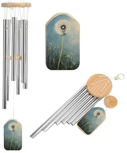 Einzelnes Pusteblumen-Windspiel, Gedenkton-Windspiel mit 6 Aluminiumrohren, Outdoor-Hinterhof, Gartendekoration