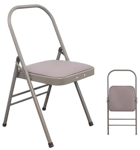 Iyengar Klappbarer Yoga-Stuhl mit Lendenwirbelstütze, Metallrahmen, Inversionsstuhl für Zuhause und Studio, erhältlich in Grau, Schwarz, Lila, ideal für Komfort und Stabilität