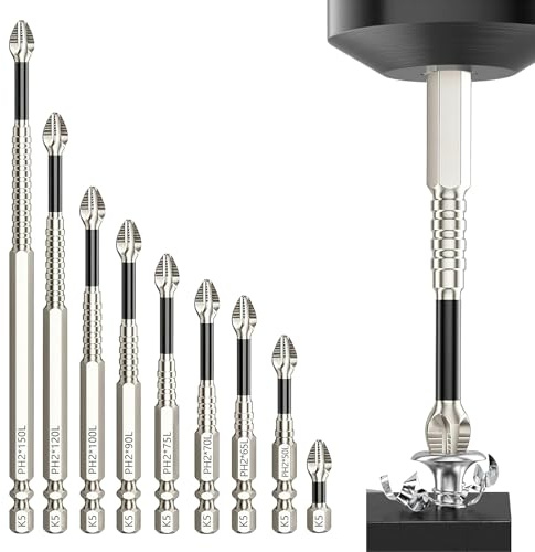 Set di punte per cacciavite magnetico antiscivolo, set di punte per trapano Power Bit con denti antiscivolo, set di punte per trapano a percussione (K5-9 pezzi)