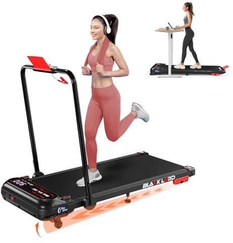 BLACK LORD Laufband X7, Untertisch Walking Pad, 3,0PS leiser Motor, 130kg Belastung, Bluetooth Tracking, 3 Neigungsstufen, rutschfeste Lauffläche,mit Griff, Schwarz