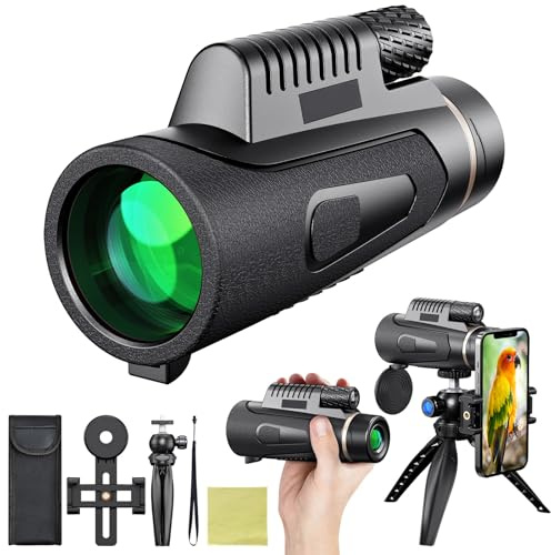 Monokular Teleskop 12x50 mit Stativ & Handyhalter - IPX5 Wasserdicht, 50mm Objektiv, 23mm Okular, FMC/BAK4 Optik für Jagd, Vogelbeobachtung
