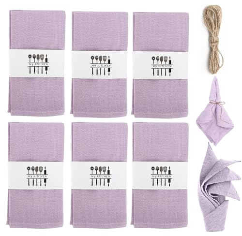 6 Stück Stoffservietten, Wiederverwendbare Stoffservietten, 100% Natur Leinen Tischdekoration 40x40 cm Leinenservietten Baumwolle Servietten Stoff Tischservietten für Party Geburtstag (Helles Lila)