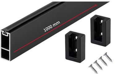 Gedotec Kleiderstange SCHWARZ MATT 1000 mm | DESIGN Schrankstange mit Gummi-Auflage | eckige Kleiderstange Wandmontage 30x12 mm | 1 Set Schrankrohr inkl. Befestigungsmaterial & 2 Schrankrohrlager