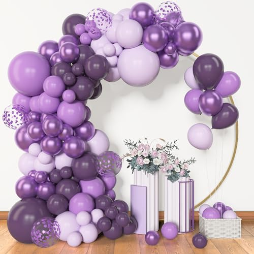 BlueCloudy 153 Stück Luftballons Girlande Lila Bogen Kit, Ballongirlande Luftballongirlande Lavendel Latexmetallisch Konfetti Lila Luftballons Ballonbogen für Halloween Hochzeit Geburtstag Party Deko