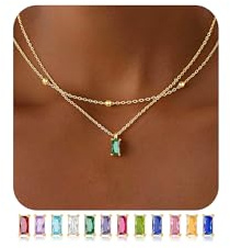 TINGN Kette Gold Damen 14K Vergoldete mit Mai Smaragd Rechteckig Geburtsstein Anhänger Halskette Gold Layered Geburtsstein Kette Geburtstagsgeschenke für Frauen Mädchen Hochzeitstag Schmuck
