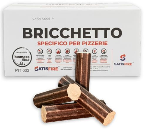 SATISFIRE Bricchetto in Legno 100% Faggio Ottagonale per Forni e Pizzerie – Tronchetto Alto Potere Calorifico, Lunga Durata e Basso Fumo – Certificato Alimentare (1 Scatola, 8 Tronchetti)