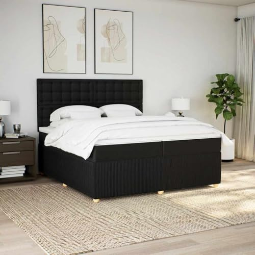 Ordellia Boxspringbett mit Matratze, Schwarz 200x200 cm, Stoffbezug, Höhenverstellbares Kopfteil, LED-Beleuchtung, für erholsamen Schlaf