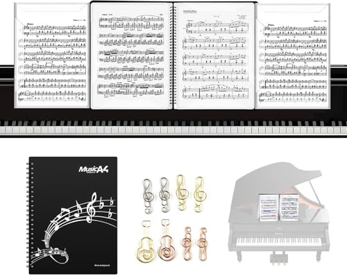 Notenmappe A4 Chormappe Notenmappe Schwarz 4 Seitig Entfaltbar mit 40 Seiten Kapazität und 8 Exklusiven Notenklammern Music Folder für Sheet Music Piano Aufbewahrung