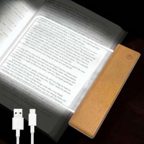 Justup Lightwedge Leselampe, LED 3-Farben Buchlampe Augenschutz Tragbares Platten-Buch-Leselampe, Wiederaufladbare Dimmen Timer Buch Lampe, Flache Leseleuchten für Bücher im Bett (Holz)