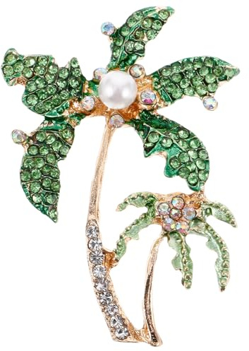 ULTECHNOVO Broche avec Pierre Brillante et Perle Accessoire Décoratif Élégant en Alliage Vert de Palmier de Cocotier pour Femmes et Filles Lors D'anniversaires ou Mariages