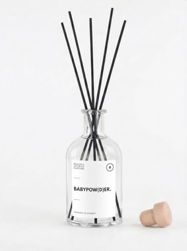 BOHORIA® Raumdiffuser 250 ml Babypowder – Pudriger Raumduft wie Babypuder – Duftstäbchen für Zuhause, Bad & Schlafzimmer – Clean Cotton & Soft Powder Duft – Made in EU