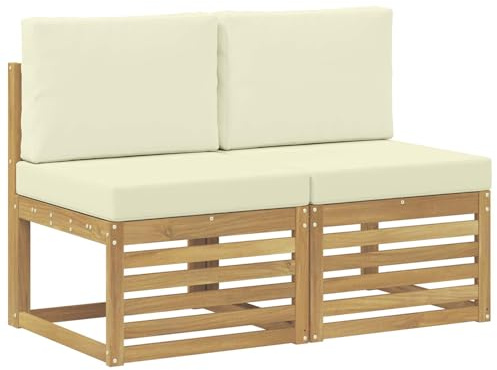 vidaXL 2 Stück Outdoor Mittelsofa Massivholz Akazie Weiß, Gartenmöbel für draußen, wetterfest, schicke Balkon-Layouts, Flexibles Design, Robustes Holz