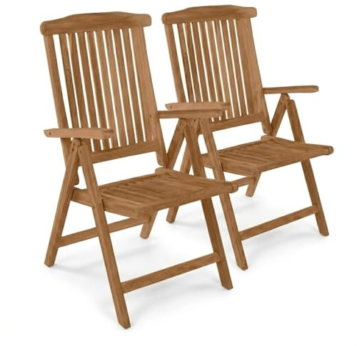 SAM 2er Set Premium Hochlehner Aruba, Teakholz massiv lackiert, Klappstuhl | Gartenstühle, 5-Fach Verstellbar mit Armlehnen bis 150 kg, wetterfest für Garten Terrasse Balkon Outdoor, Unikat