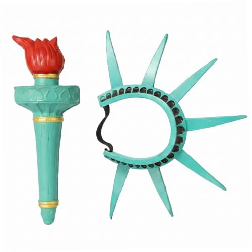 Xoeryoy Freiheitsstatue-Kostüm, Cosplay-Requisiten, Lady Liberty-Krone und Fackel-Set für Halloween-Partys und patriotische Themenveranstaltungen