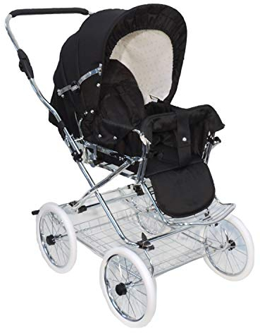 EICHHORN Kinderwagen Buggy Sportwagen mit Lederriemengestell und Schieberhöhenverstellung, Blickrichtung wechselbar, Stoff Schwarz, weiße EVA Vollmaterial-Räder