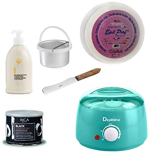 KIT DEPILAZIONE PROFESSIONALE: SCALDACERA CERETTA CERA SPATOLA STENDICERA ROTOLO STRAPPACERA OLIO DOPO CERA RICA AL MENTOLO