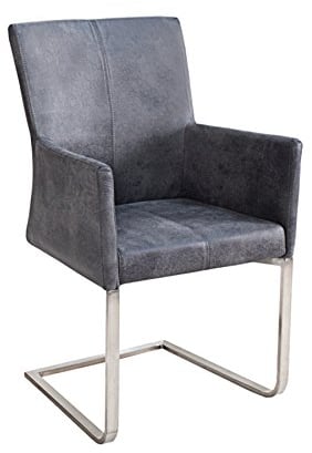 invicta INTERIOR Freischwinger Samson mit Armlehnen Vintage Grau und gebürstetem Edelstahlrahmen