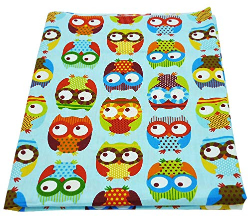 Stoff für Babybetten, 50 x 150 cm, süße bunte Eule, bedruckt, 100% Baumwolle, Stoff, Patchwork, Quilt, Nähstoff.