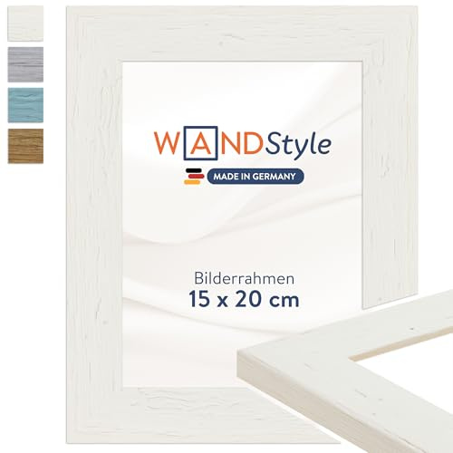 WANDStyle Bilderrahmen 15x20 Weiß, rustikaler Bilderrahmen Holz 15x20 cm | Hochwertiger Holzbilderrahmen, Posterrahmen aufstellbar, Rahmen 20x15 cm, Fotorahmen H750 - Made in Germany