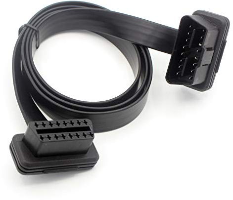 LoongGate Ultra Low Profile Langes OBD-II OBD2 Verlängerungskabel 1 Meter (3.2ft) - Flach Nudel Kabel Voll 16 Pin Pass-Through für Bluetooth Wifi USB ECU Leser OBDII Code Scanner