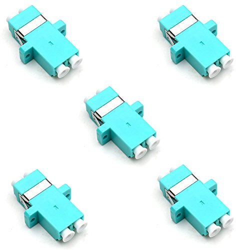 TEZONG LC Female Fiber Coupler LC to LC Fiber Optic Cable Adapter Connector Joiner Exterder Multimode Duplex OM3 Aqua 5 Pack